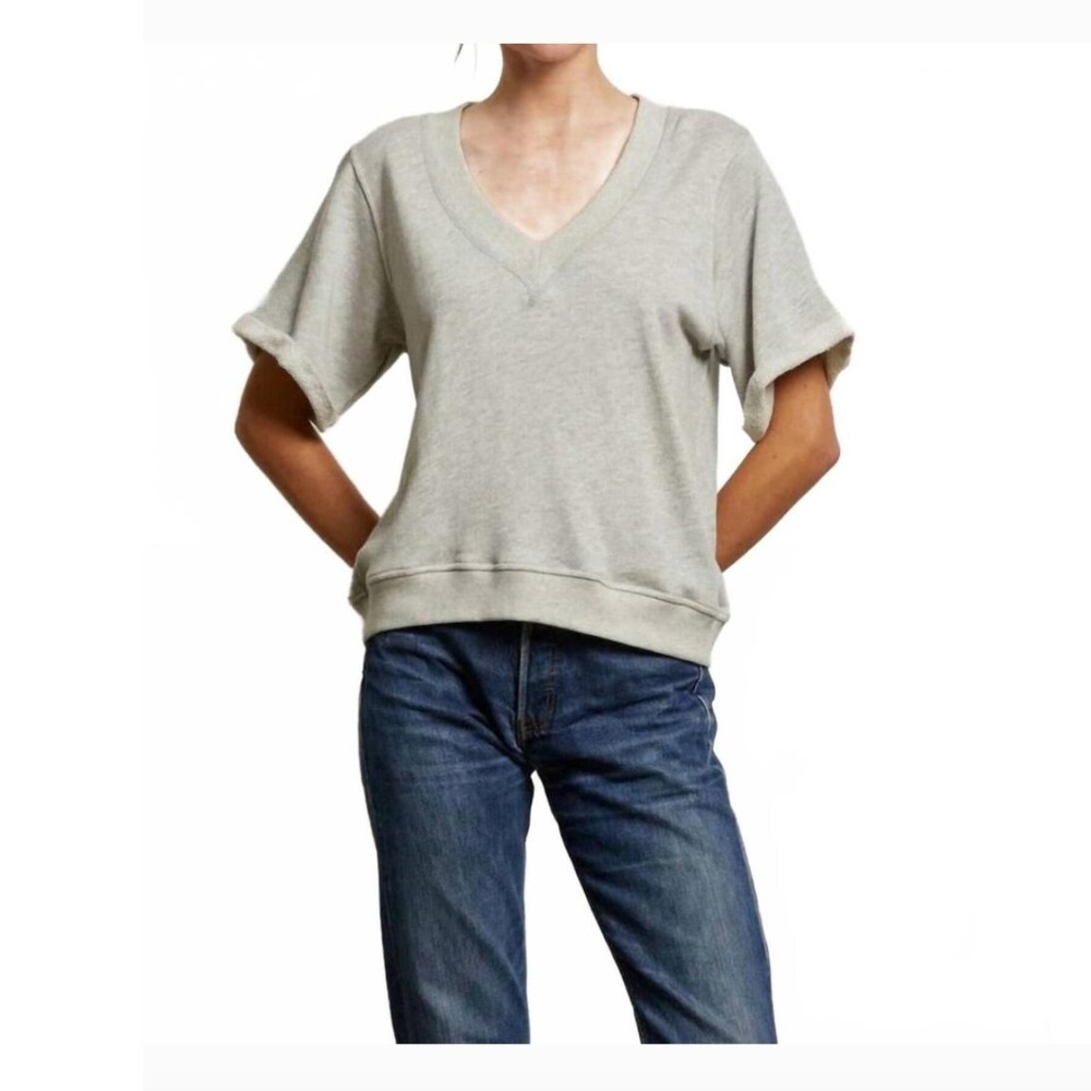 perfectwhitetee Briggs French Terry Short Sleeve Sweatshirt Heather Grey XL